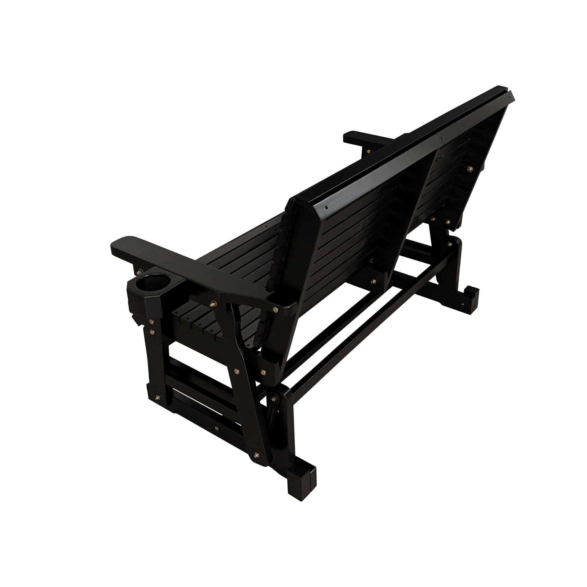 Back. Fortune Candy - Wooden Patio Glider with Cup Holders, High Roll Back and Deep Contoured Seat, Heavy Duty 800 Lb (2-Seater) - Carbon Black.