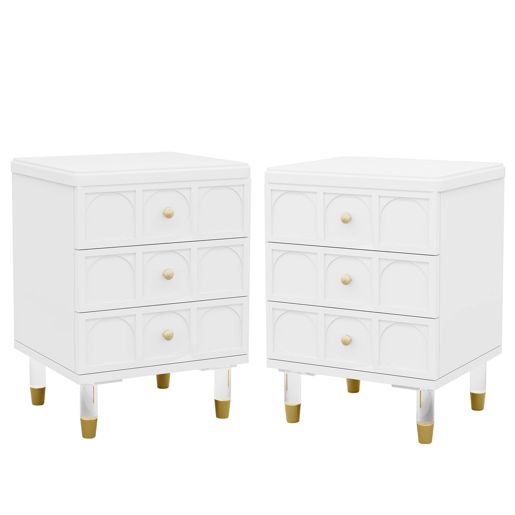 Alt View 4. Kadyn - Kadyn 3-Drawer Bedside Table, Acrylic Metal Legs, Compact Nightstand for Bedroom, Space-Saving, Sleek Design, White - White.