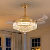 Front. Siljoy - 48 Inch Modern Crystal Retractable LED Ceiling Fan, Invisible Blade Chandelier Fan for Indoor Use - Gold.
