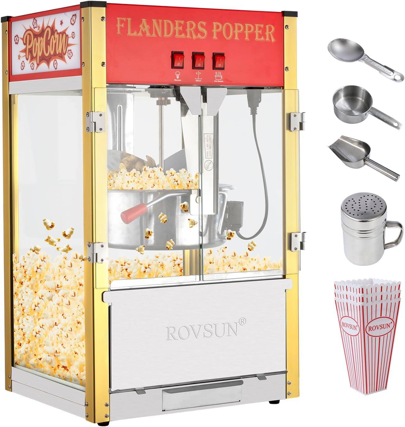 Winado - Popcorn Machine with 16 Ounce Kettle ETL Certified, Countertop Popcorn Maker Commercial Popcorn Machine up to 7 gallons - Red