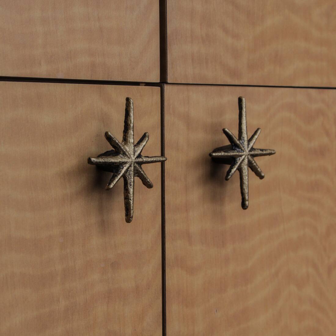 Alt View 4. Zeckos - Set of 6 Antique Gold Finish Mid Century Modern Starburst Drawer Pulls Knobs - Gold.
