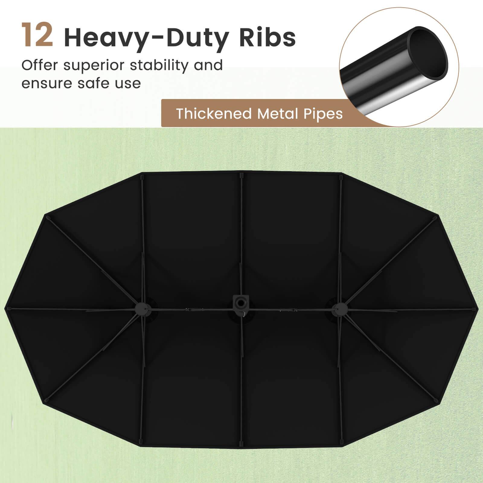 12 Heavy-Duty Ribs  
Offer superior stability and ensure safe use  
Thickened Metal Pipes