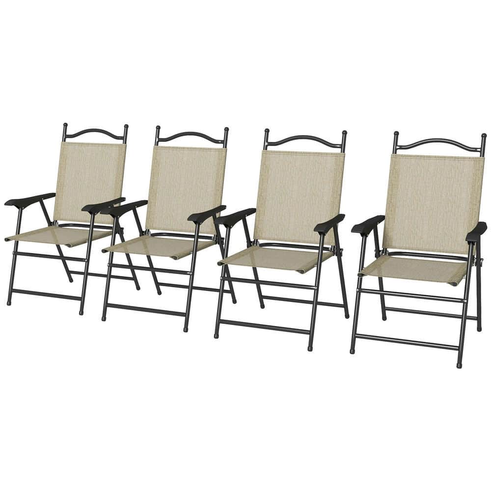 Spaco - 4-Piece Folding Camping Chair Set, Mesh Seats, Armrests for Lawn Patio - Beige