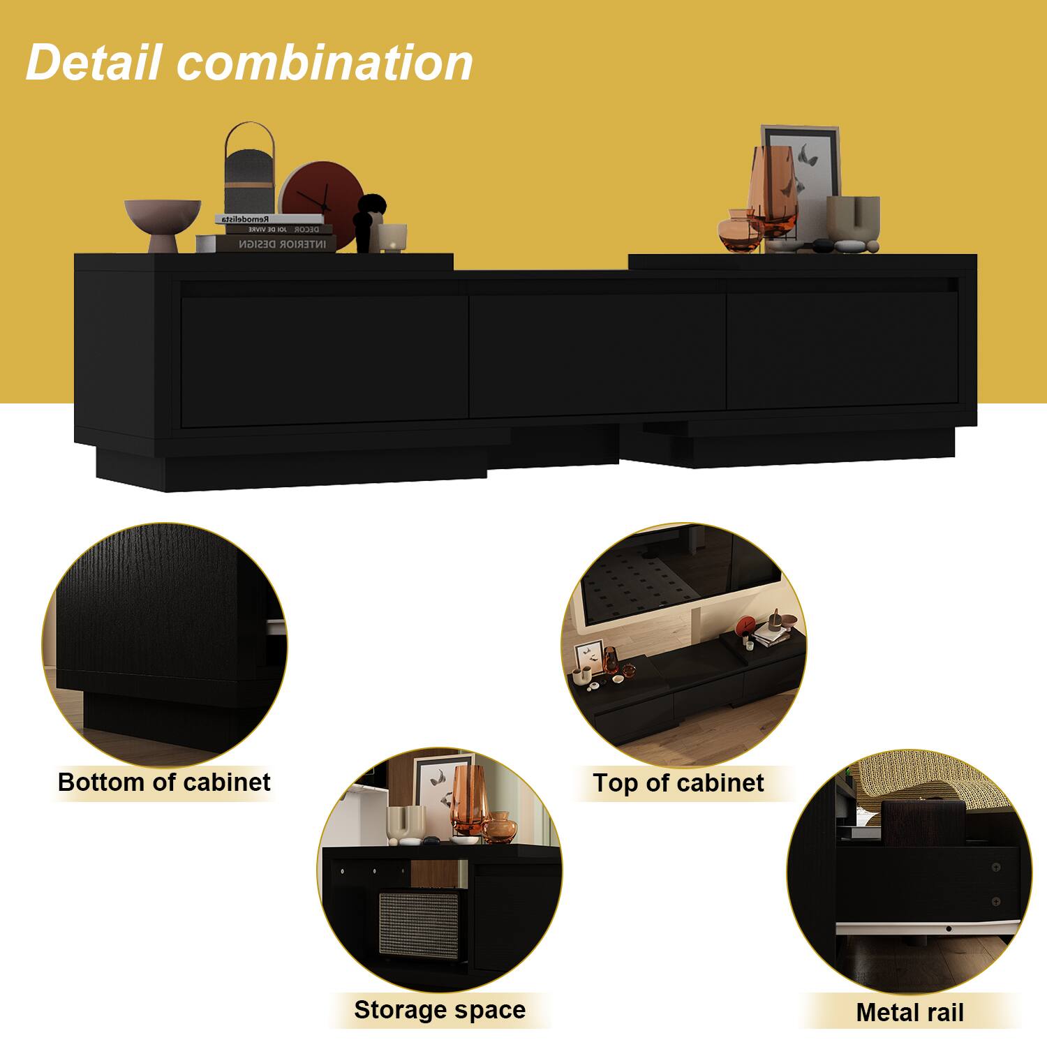 Detail combination

- Bottom of cabinet
- Top of cabinet
- Storage space
- Metal rail