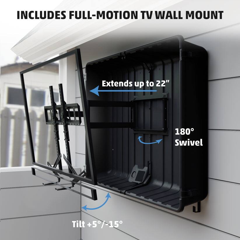 INCLUDES FULL-MOTION TV WALL MOUNT  
Extends up to 22"  
180° Swivel  
Tilt +5°/-15°