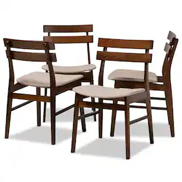 Baxton Studio - Devlin Mid Century Fabric Upholstered and Finished Wood 4-Piece Dining Chair Set - Light Beige/Walnut