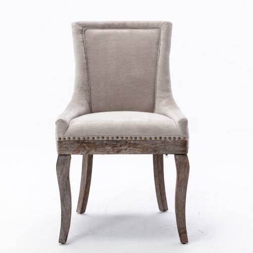 Angle. LUCKY ONE - Assembled Ultra Side Dining Chair Set of 2 Thickened Fabric Chairs with Solid Wood Legs Bronze Nailhead - Beige.