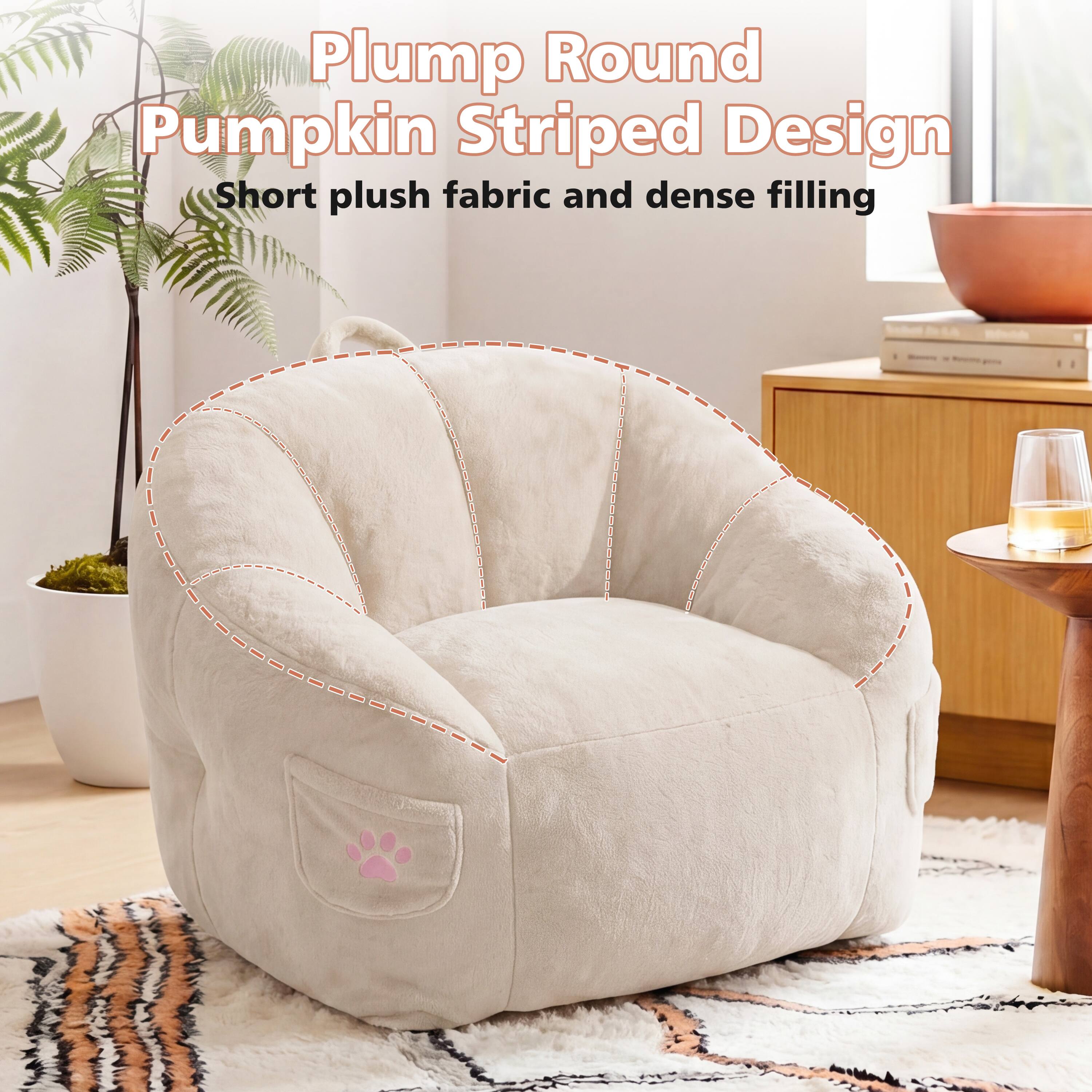 Plump Round Pumpkin Striped Design  
Short plush fabric and dense filling
