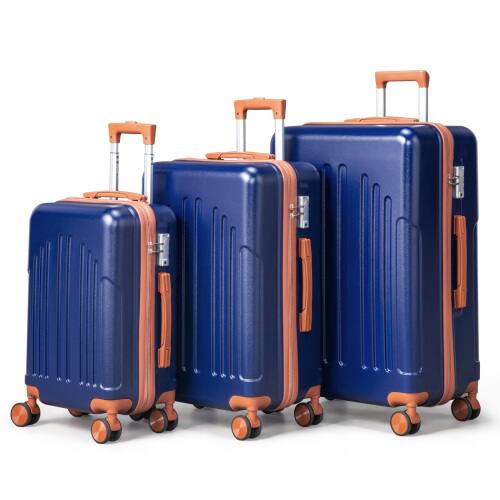 Alt View 2. Winado - 20"24"28" Trolley Case 3-Piece ABS Hardside Luggage Suitcase Set with Spinner Wheels & TSA Lock for Travel Business - Navy Blue & Brown.
