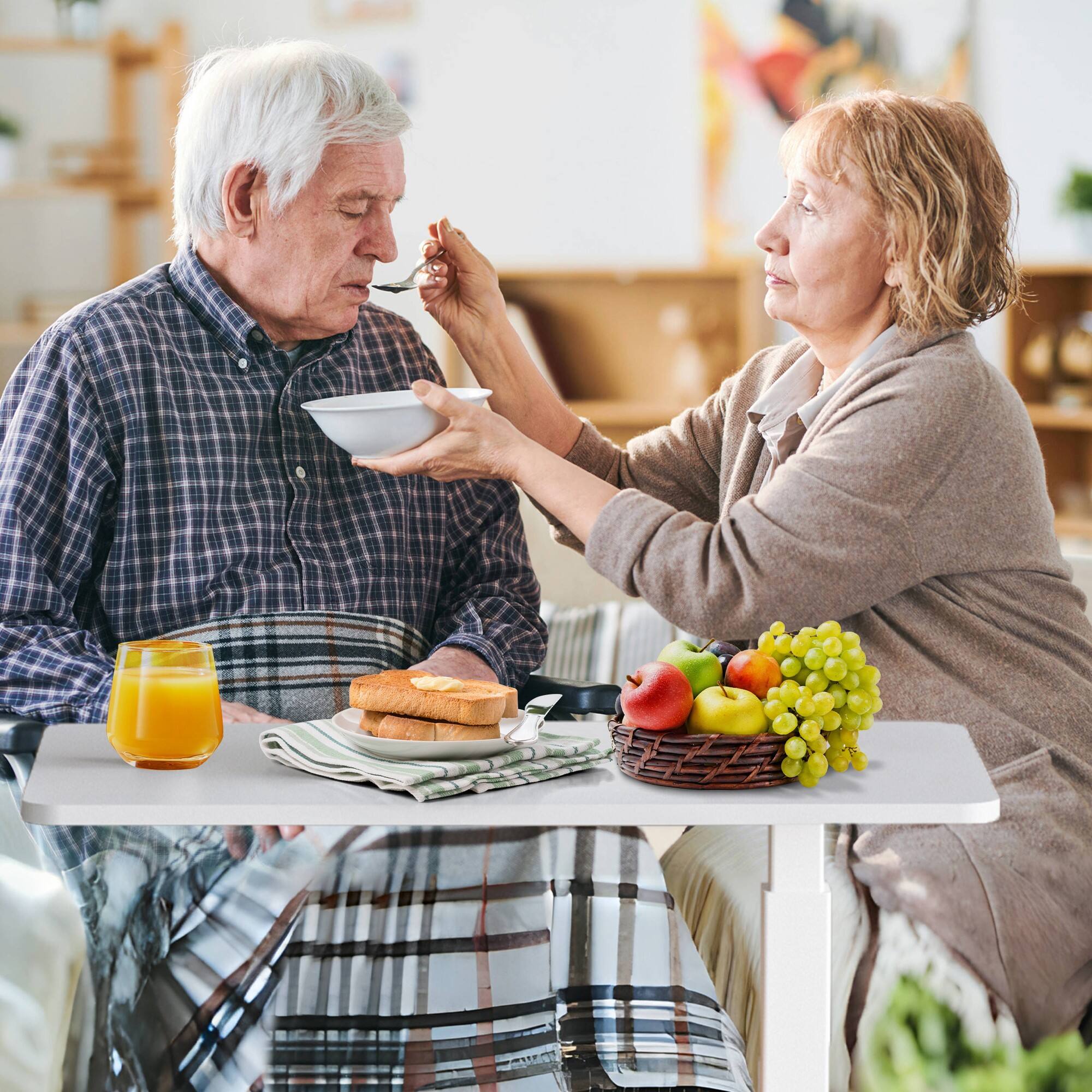 Alt View 4. DOMETOUR - Adjustable Hidden 360°Swivel Wheels Desk - Mobile Bed Table, Laptop Desk for Home Office, Standing Desk - White.