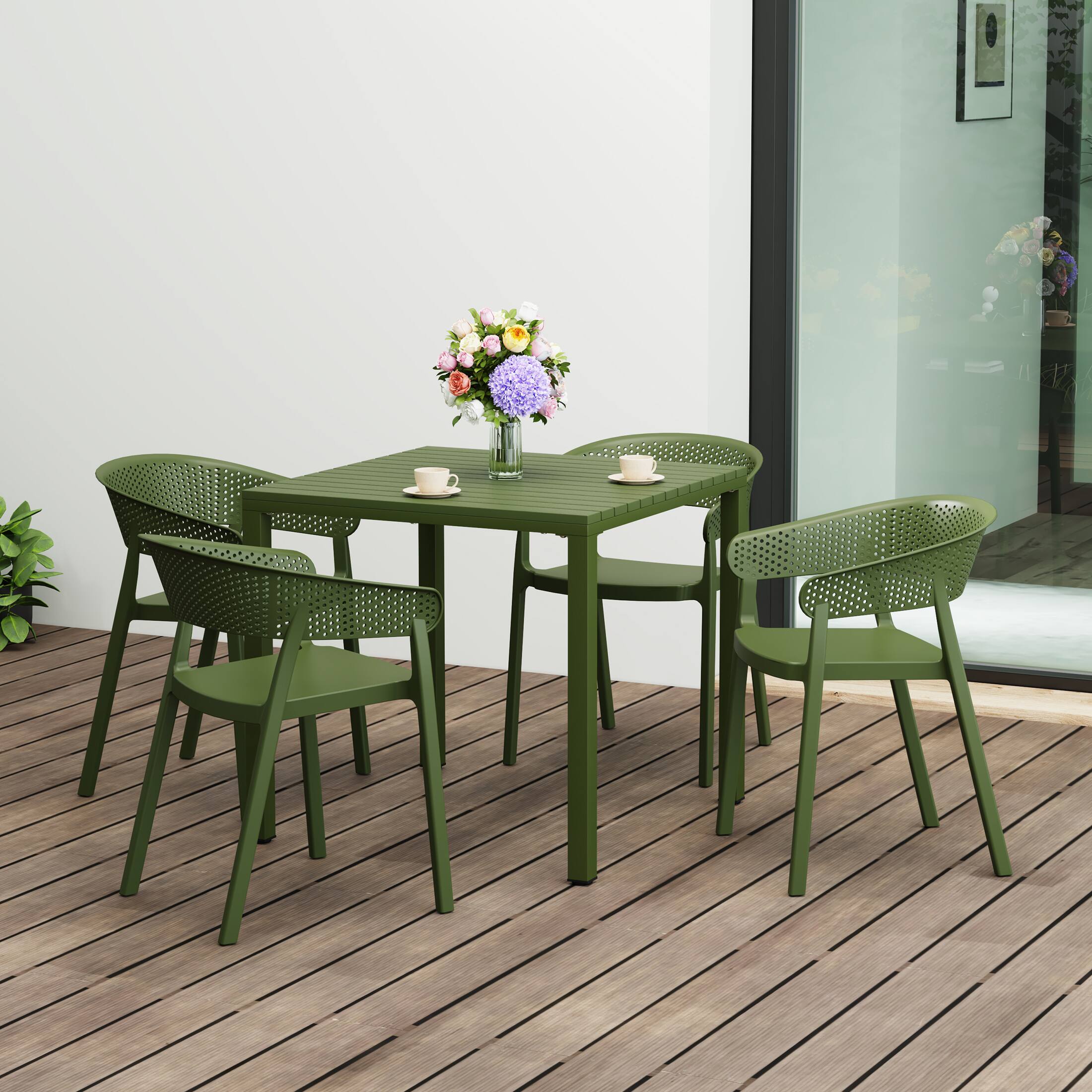 Angle. WestinTrends - WestinTrends Playa 5-Piece Outdoor Metal Frame Square Dining Table Patio Set with Stackable Patio Dining Chairs - Olive Green.