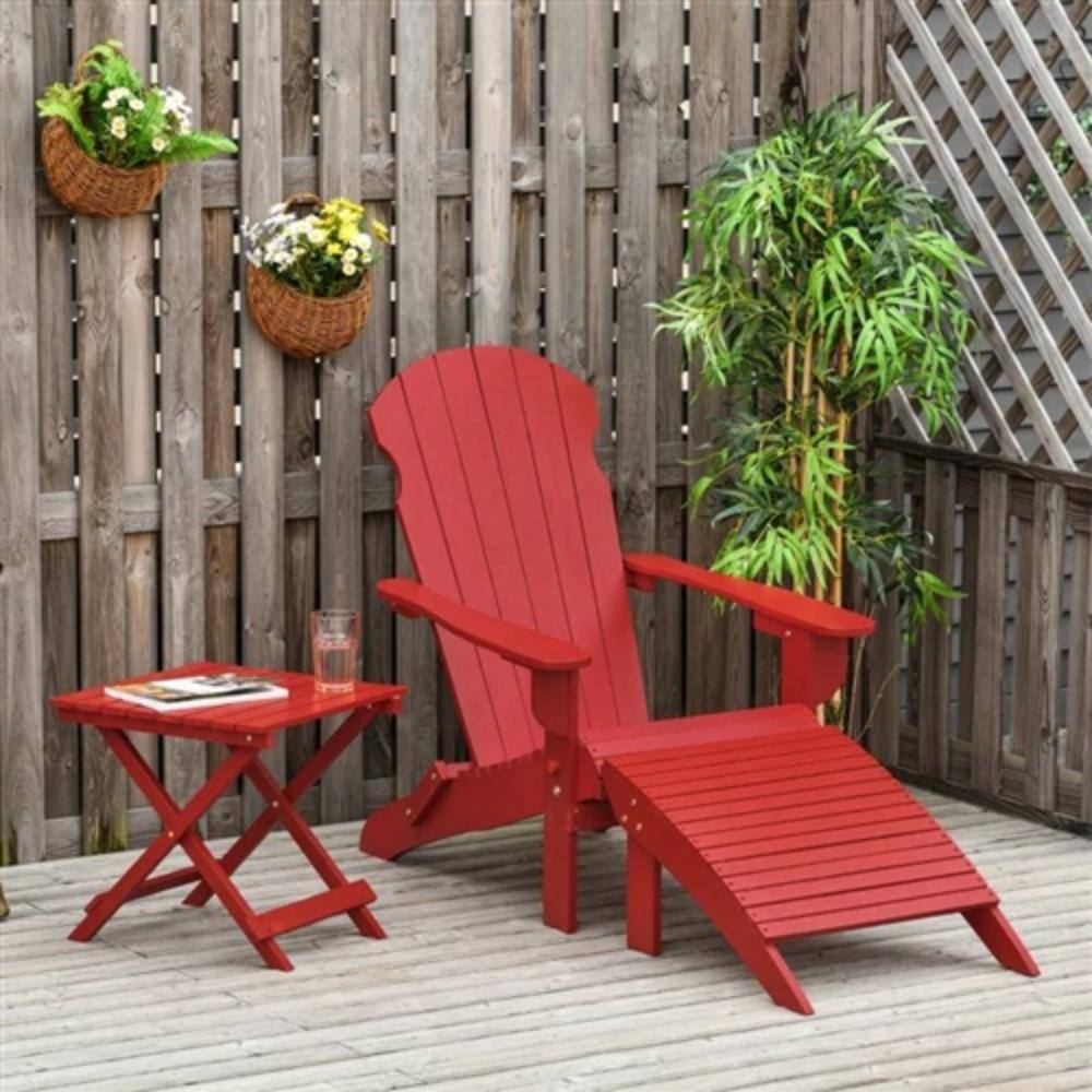 Angle. Hivvago - 3-Piece Folding High-back Adirondack Chair Ottoman and Side Table - Red.