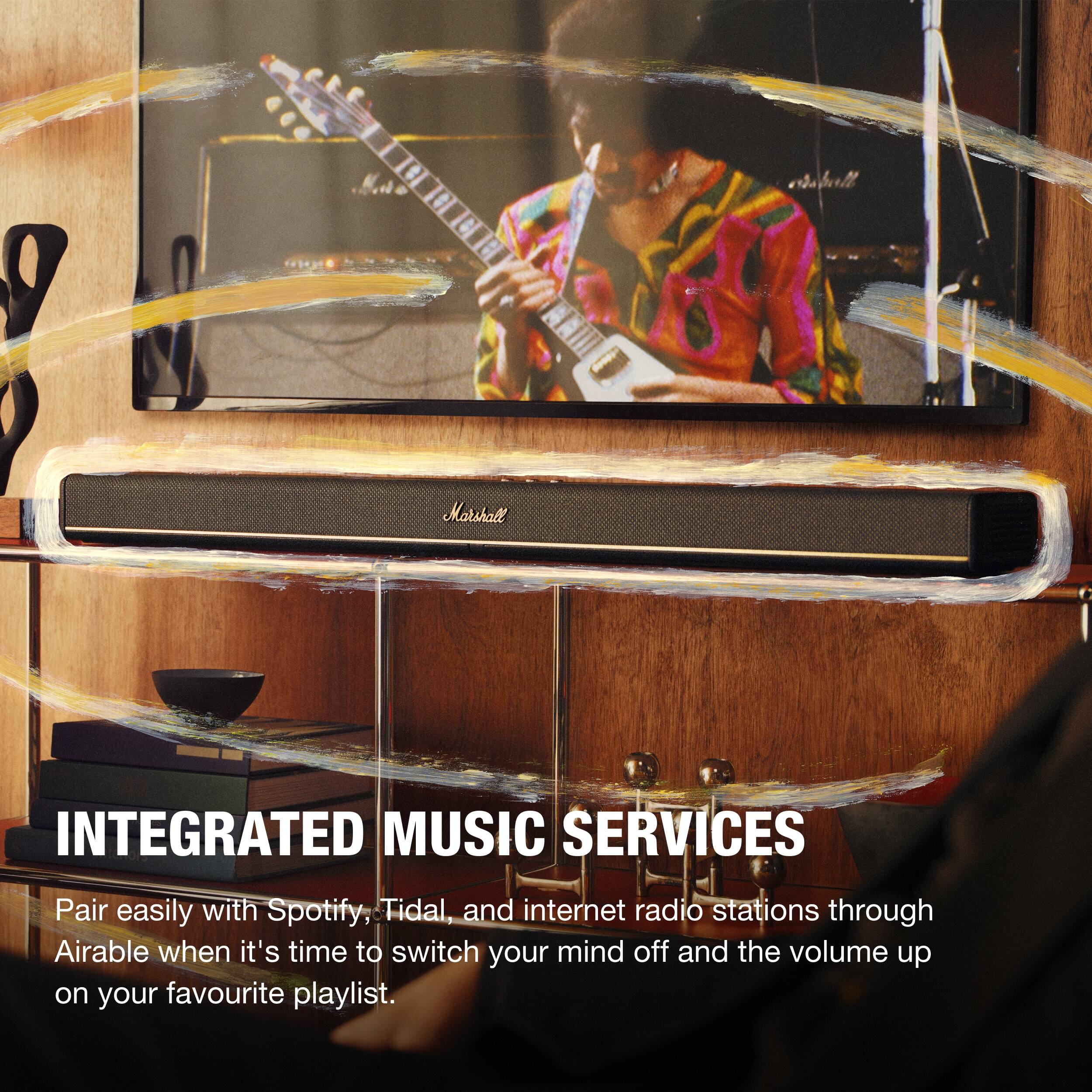 **INTEGRATED MUSIC SERVICES**

Pair easily with Spotify, Tidal, and internet radio stations through Airable when it's time to switch your mind off and the volume up on your favourite playlist.