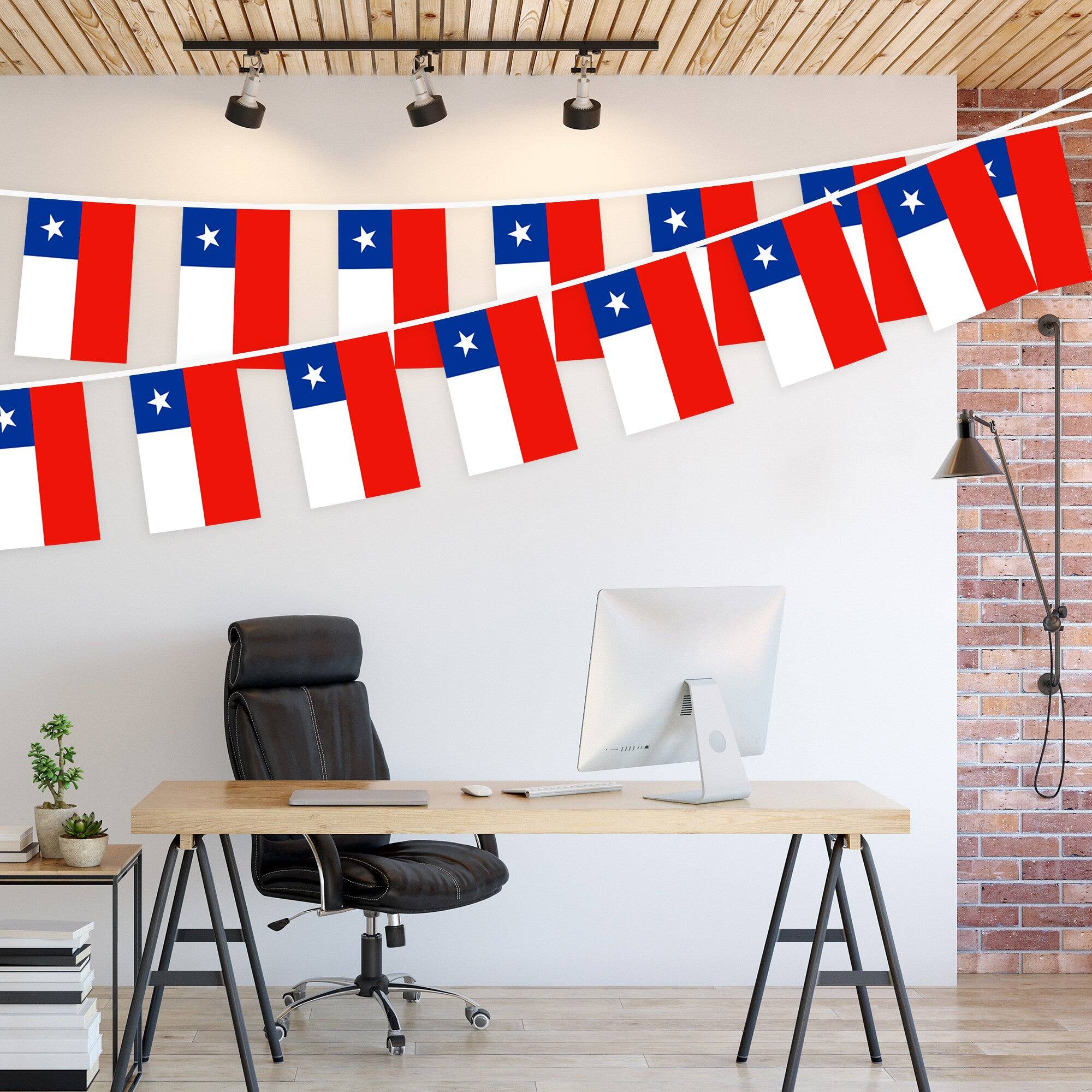 Left. G128 - Chile Bunting Banner, 38 Mini Flags on 33 ft String, 8.2 x 5.5 in. - Assorted Colors.