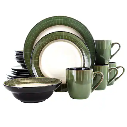 Front. Elama - Elama Grand Jade 16 Piece Luxurious Stoneware Dinnerware with Complete Setting for 4, 16pc - Jade.