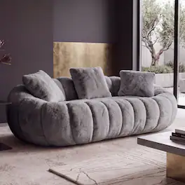 Anysun - Floral-Shaped Sofa – Ultra-Soft Faux Fur Sofa, Large Living Room Two-Seater Sofa, Two-Person Style - Gray