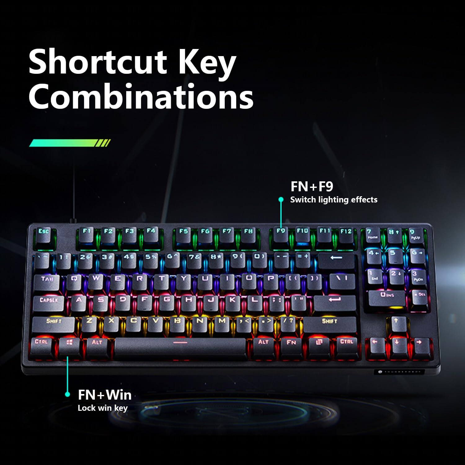Shortcut Key Combinations

FN + F9: Switch lighting effects

FN + Win: Lock win key
