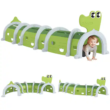 Front. Qaba - Crocodile Tunnel, Toddler Tunnel for Kids Crawl and Climb Through, Kids' Play Structure Indoor Outdoor, 6 Sections.