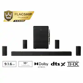 Ultimea - Skywave X100 9.1.6 Wireless Sound Bar, 10" Subs, THX-Tuned, Dolby Atmos, DTS:X, 18Hz Low Frequency, 1500W - Black