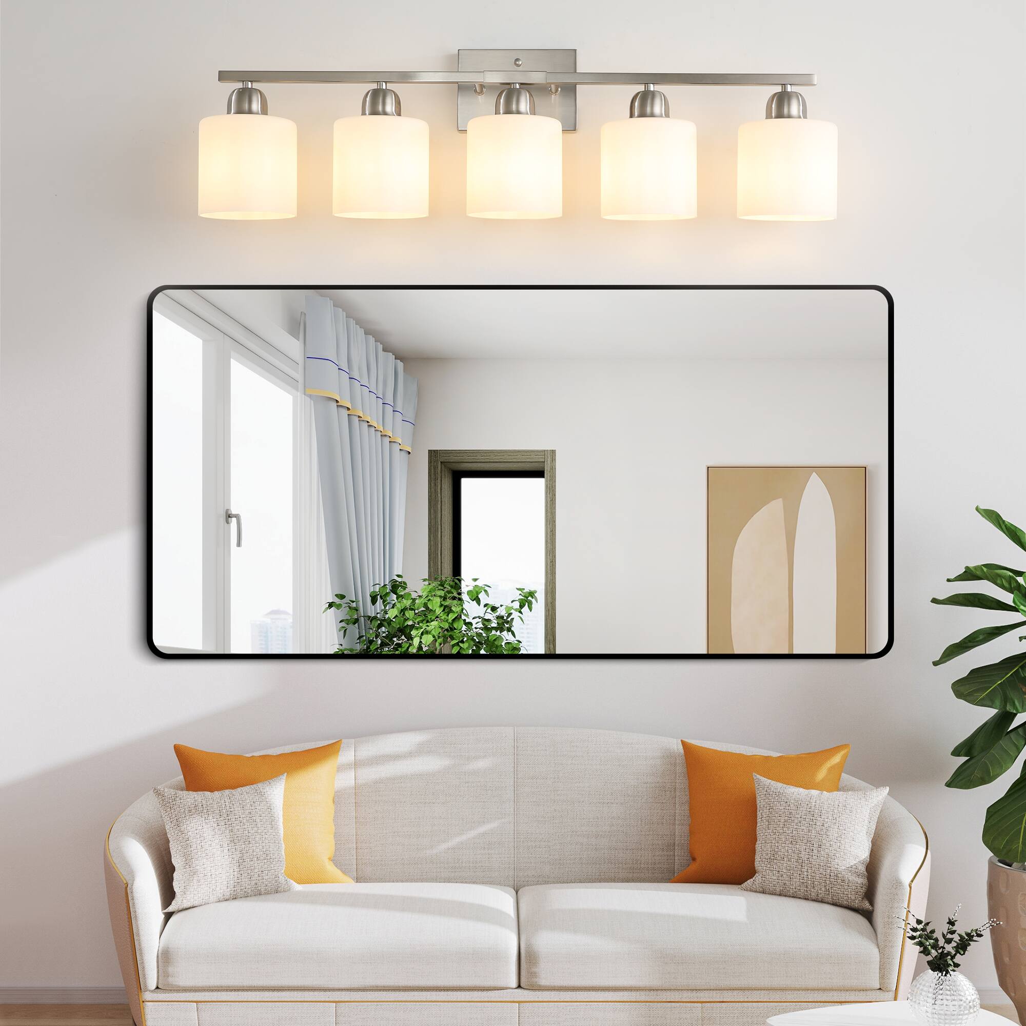 Left. HOMLUX - 31.5 in. 5 Lights White LED Vanity Light Bar Vanity Accent Lighting Fixtures and Metal Wall Sconces with Crystal Shade.