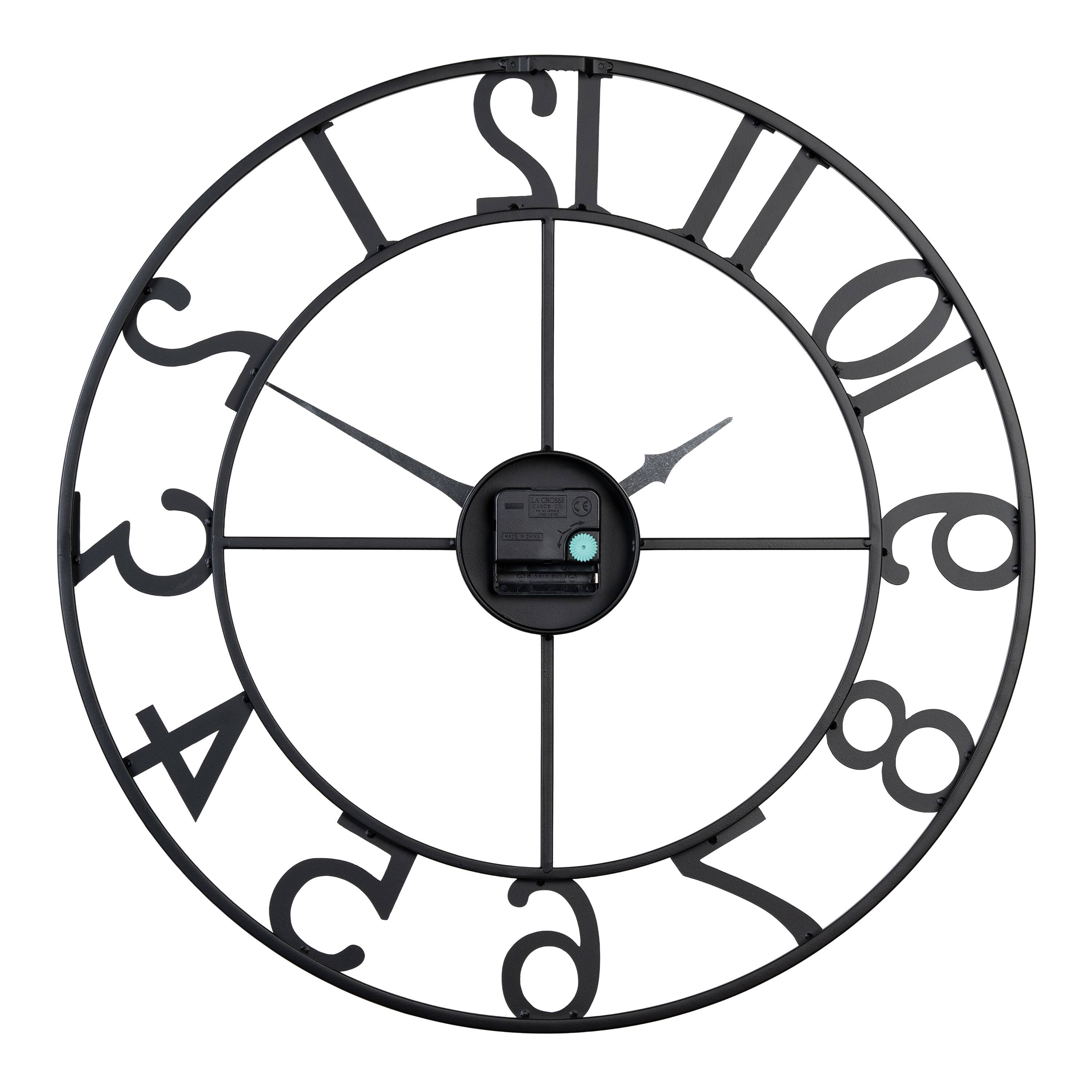 Back. La Crosse Clock Co. - 20 Inch Metal Tower Analog Wall Clock with Arabic numbers - Black.