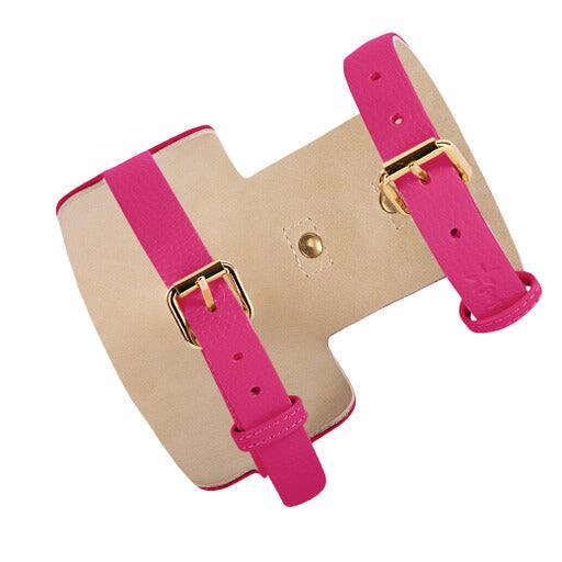 Angle. PoisePup - Luxe Adjustable Leather Harness Vest, Soft with Bow and Crystal for Dogs - Pink.