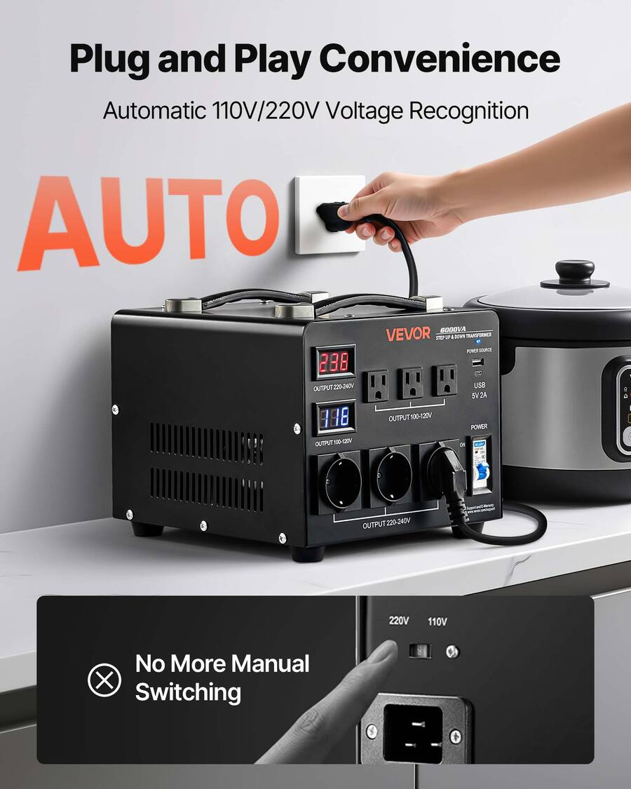 VEVOR Voltage Auto Converter Transformer, 6000VA, Heavy Duty Step Up ...