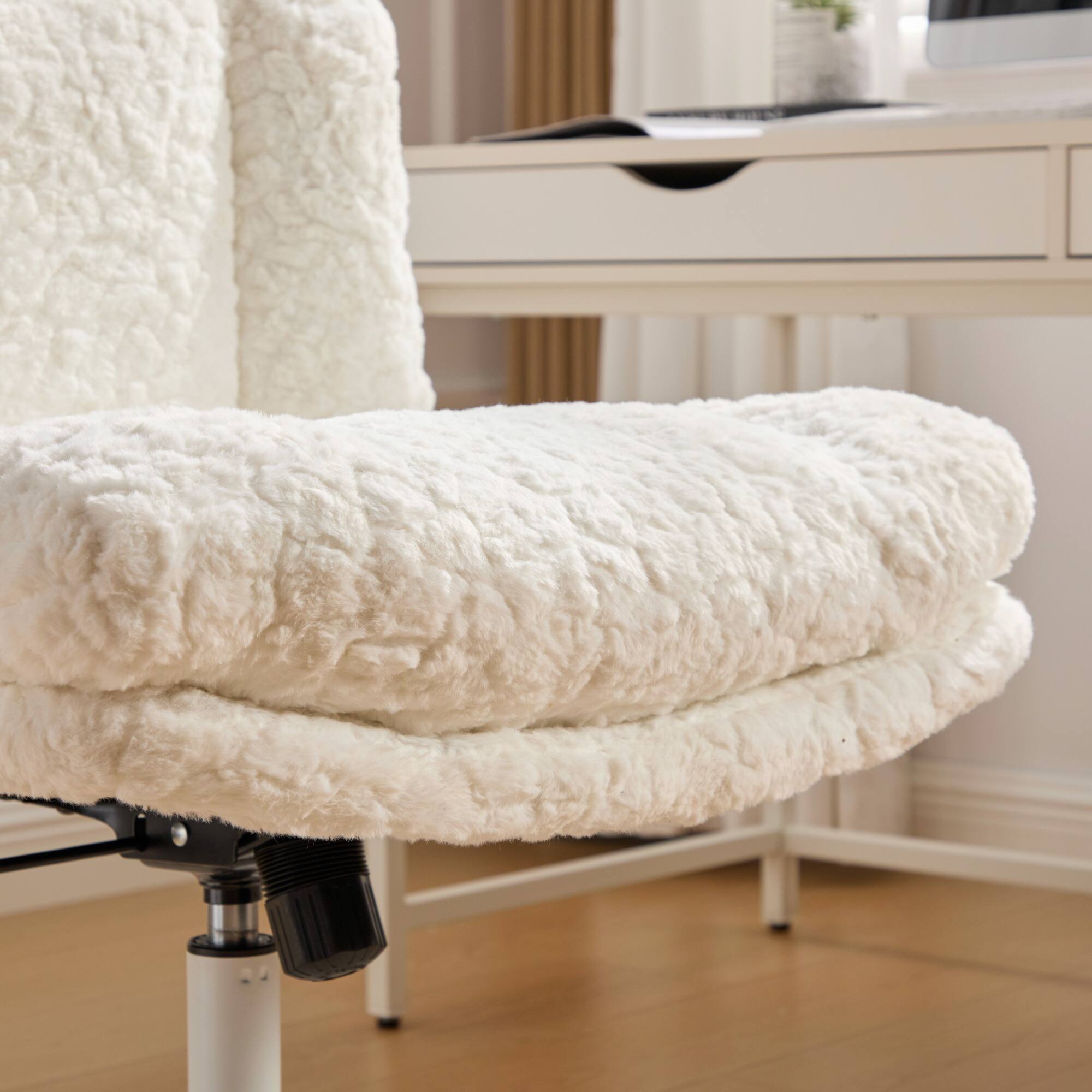 Alt View 9. GOODSILO - Extra Wide Plush Faux Fur Office Chair with Adjustable Height and 360-Degree Swivel for Home Workspace - Cream.