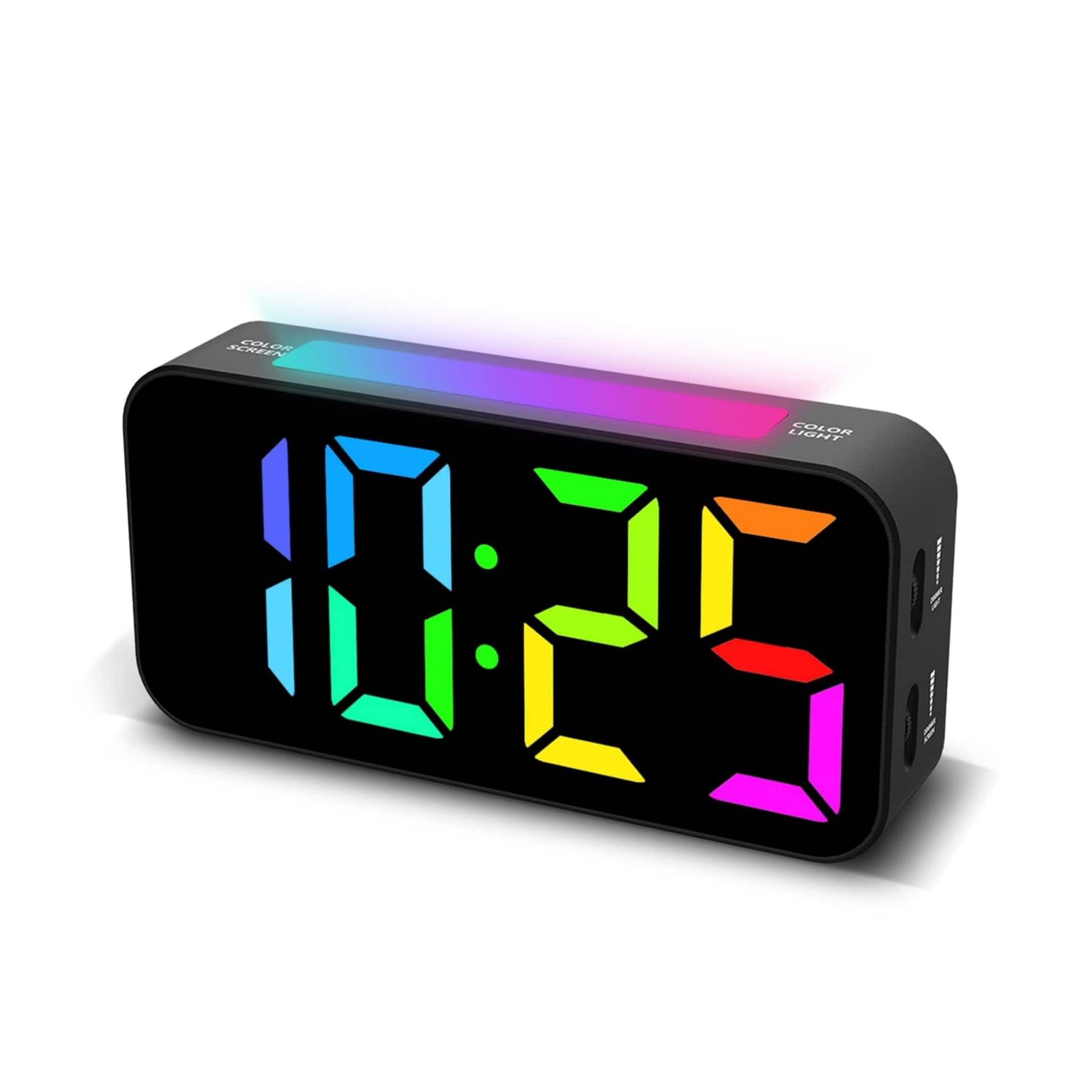 Dazzed Corner - Alarm Clocks, Plug-in Digital Bedside Clock with Night Light, Dual Alarm - Black
