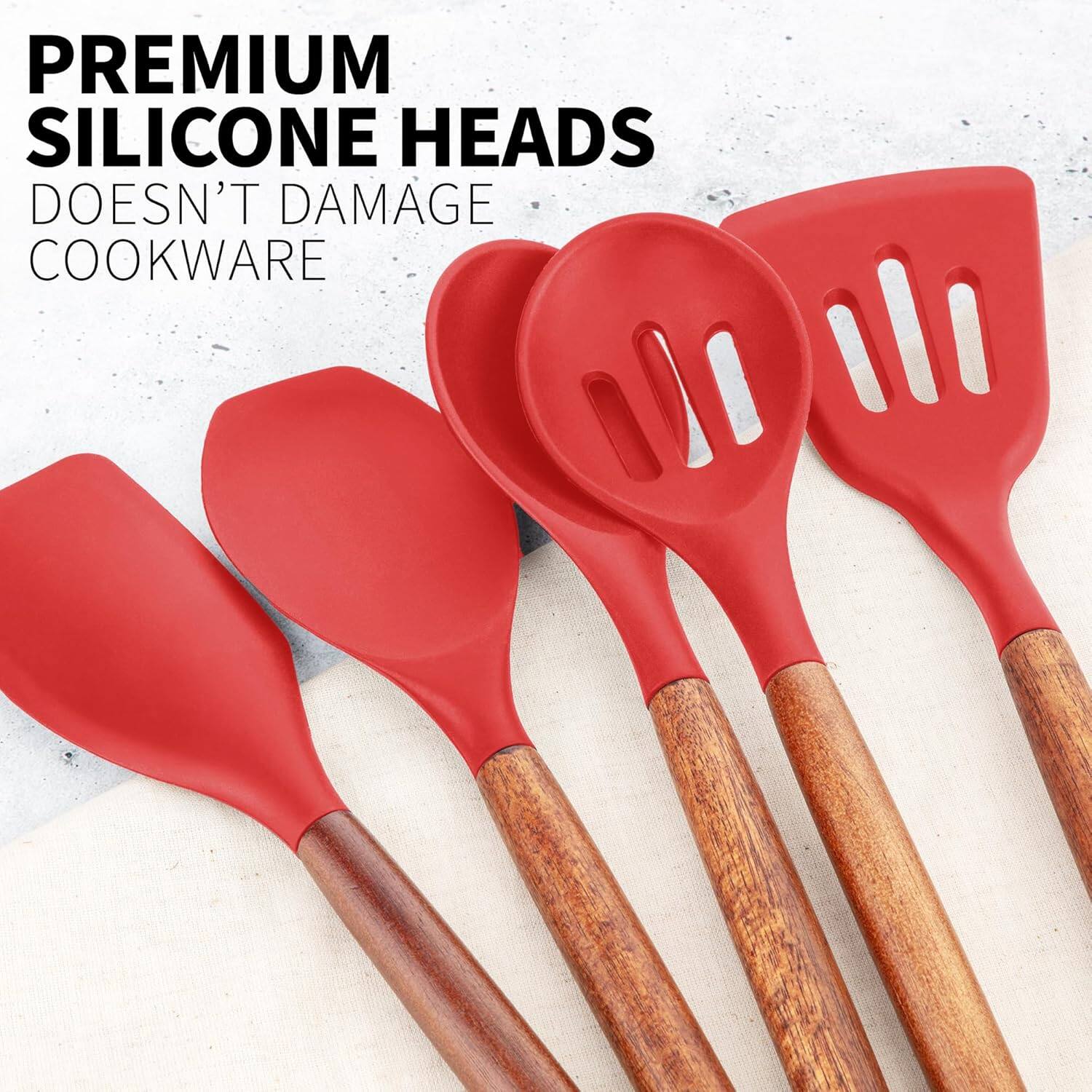 PREMIUM SILICONE HEADS  
DOESN'T DAMAGE COOKWARE