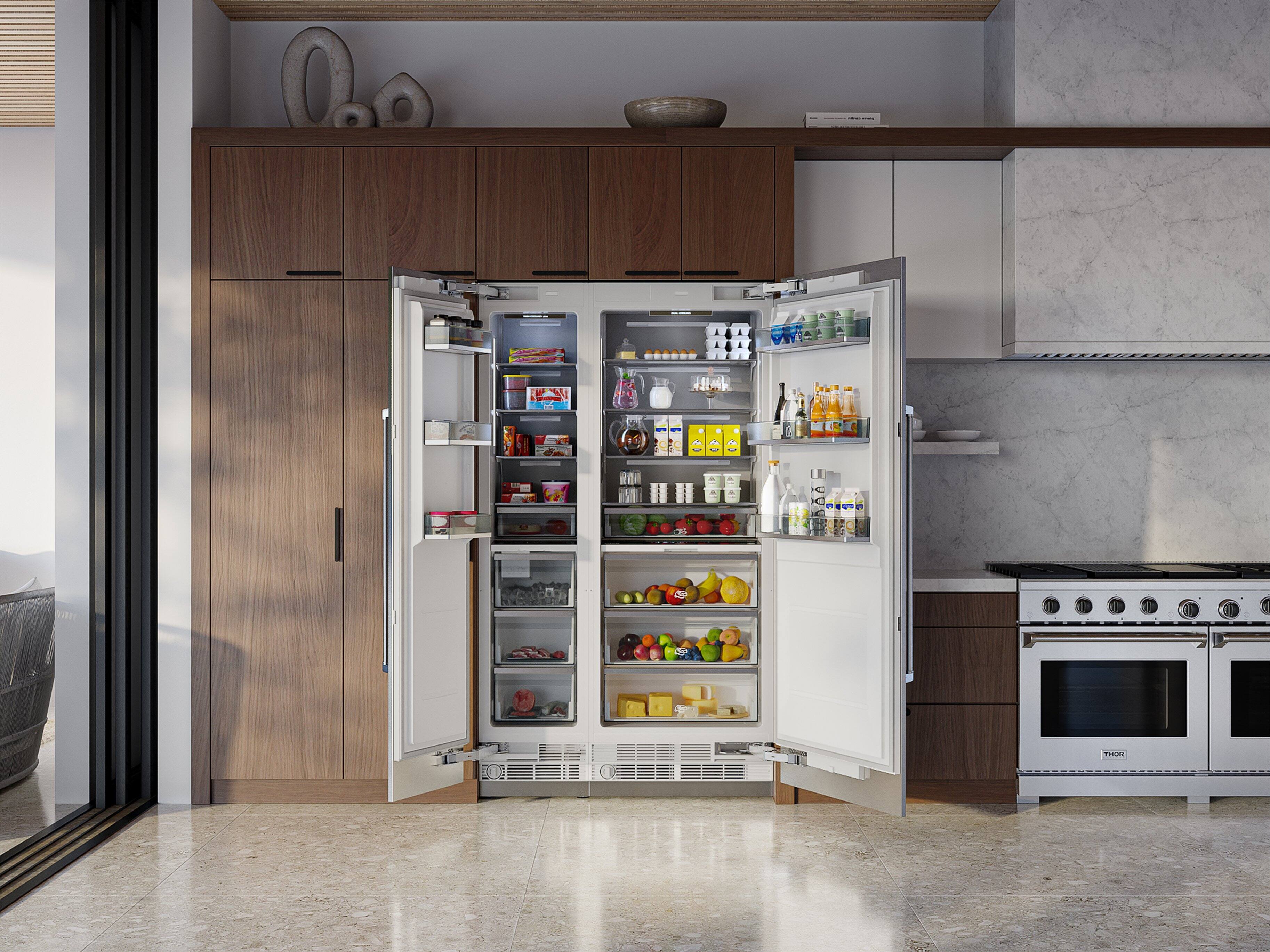 Left. Thor Kitchen - 16.6-Cu. Ft. Built In Column Refrigerator - Custom Panel Ready - White.