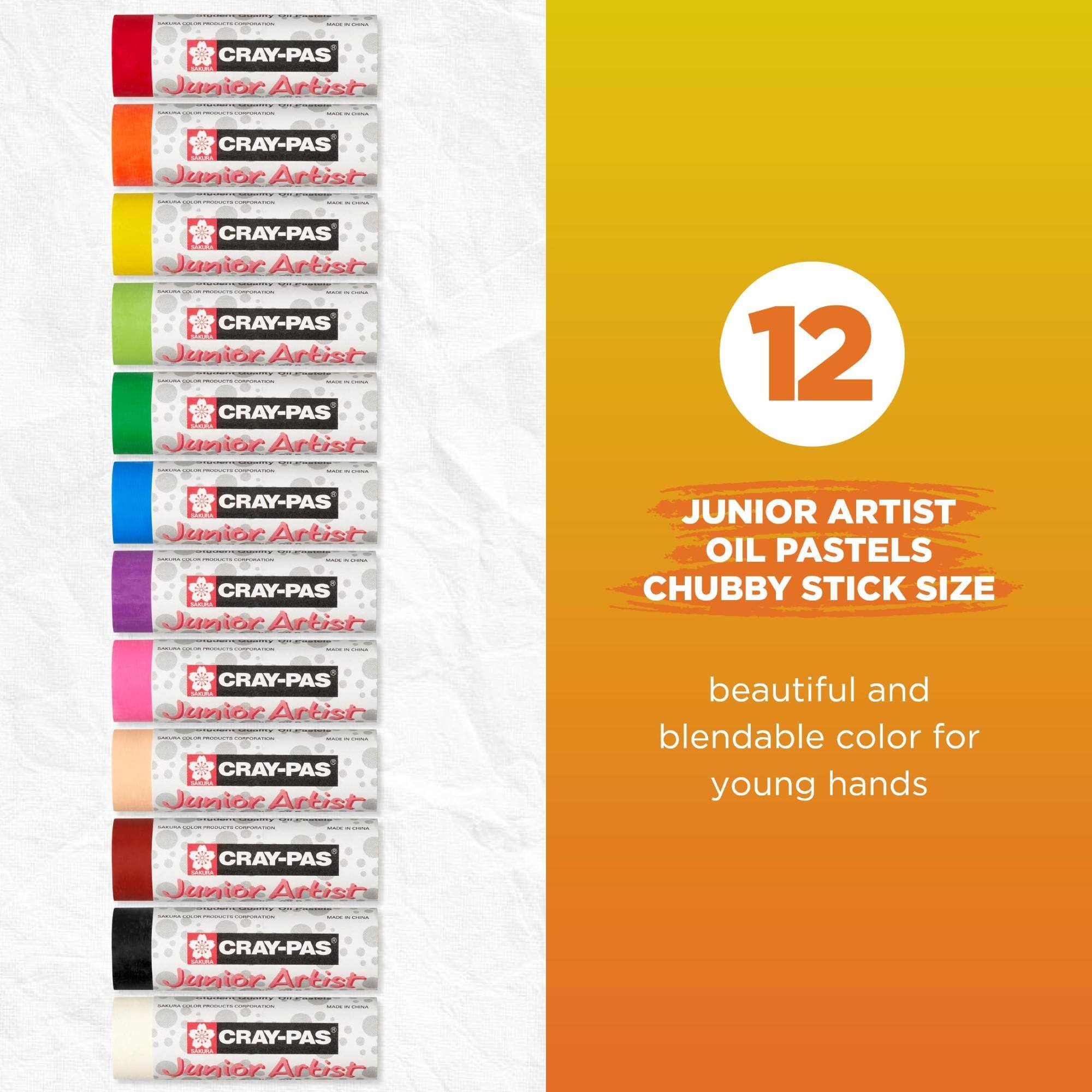 CRAY-PAS Junior Artist  
12  
JUNIOR ARTIST  
OIL PASTELS  
CHUBBY STICK SIZE  
beautiful and blendable color for young hands