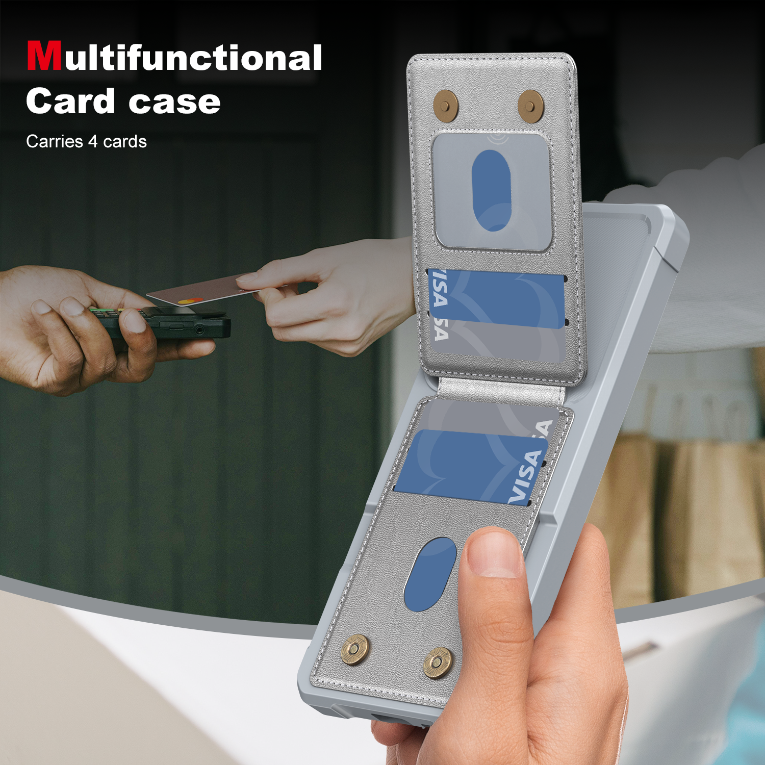 Multifunctional Card case  
Carries 4 cards