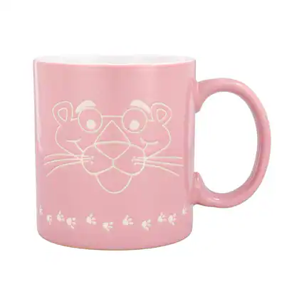 Front. Silver Buffalo - The Pink Panther Vintage Logo Wax-Resist Ceramic Mug | Holds 20 Ounces - Pink.
