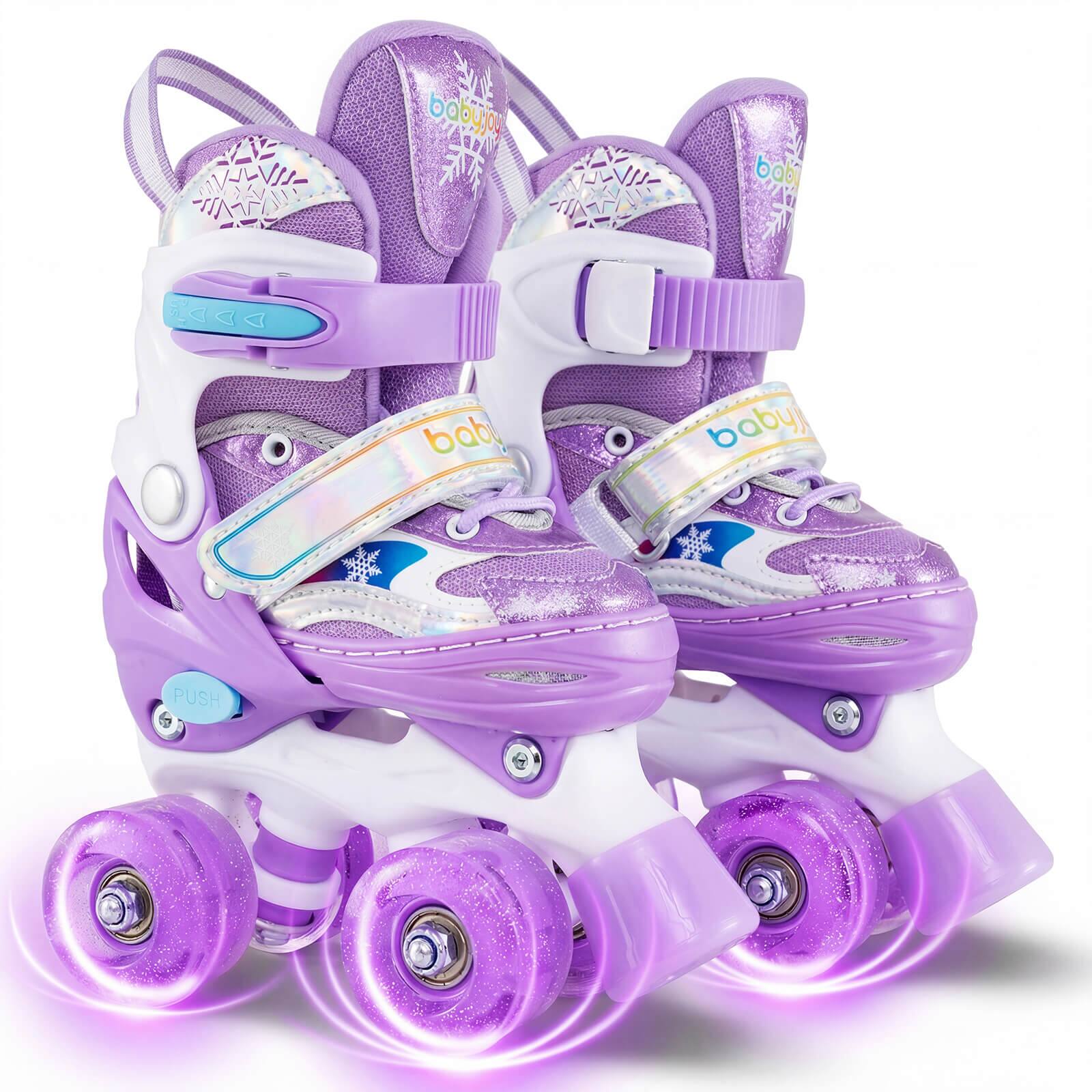 Costway - Kids Roller Skates 4 Sizes Adjustable Quad Skates with Light-up Wheels for Children - Purple