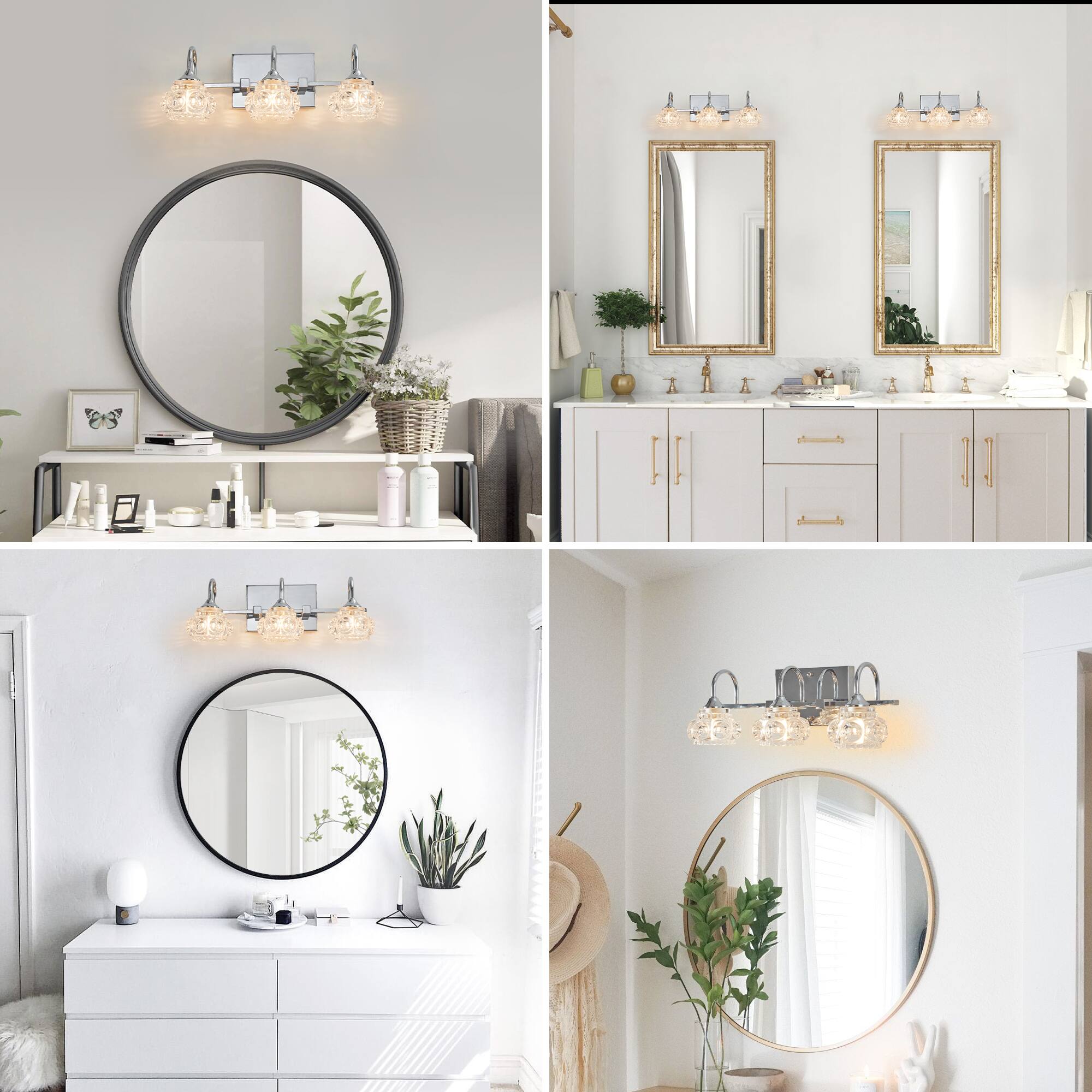 Alt View 1. APRILSOUL - 17 Inch Nickel Finish Vintage Crystal Vanity Light 3-Light Bathroom Mirror Fixture with Clear Glass Shades No Bulbs.