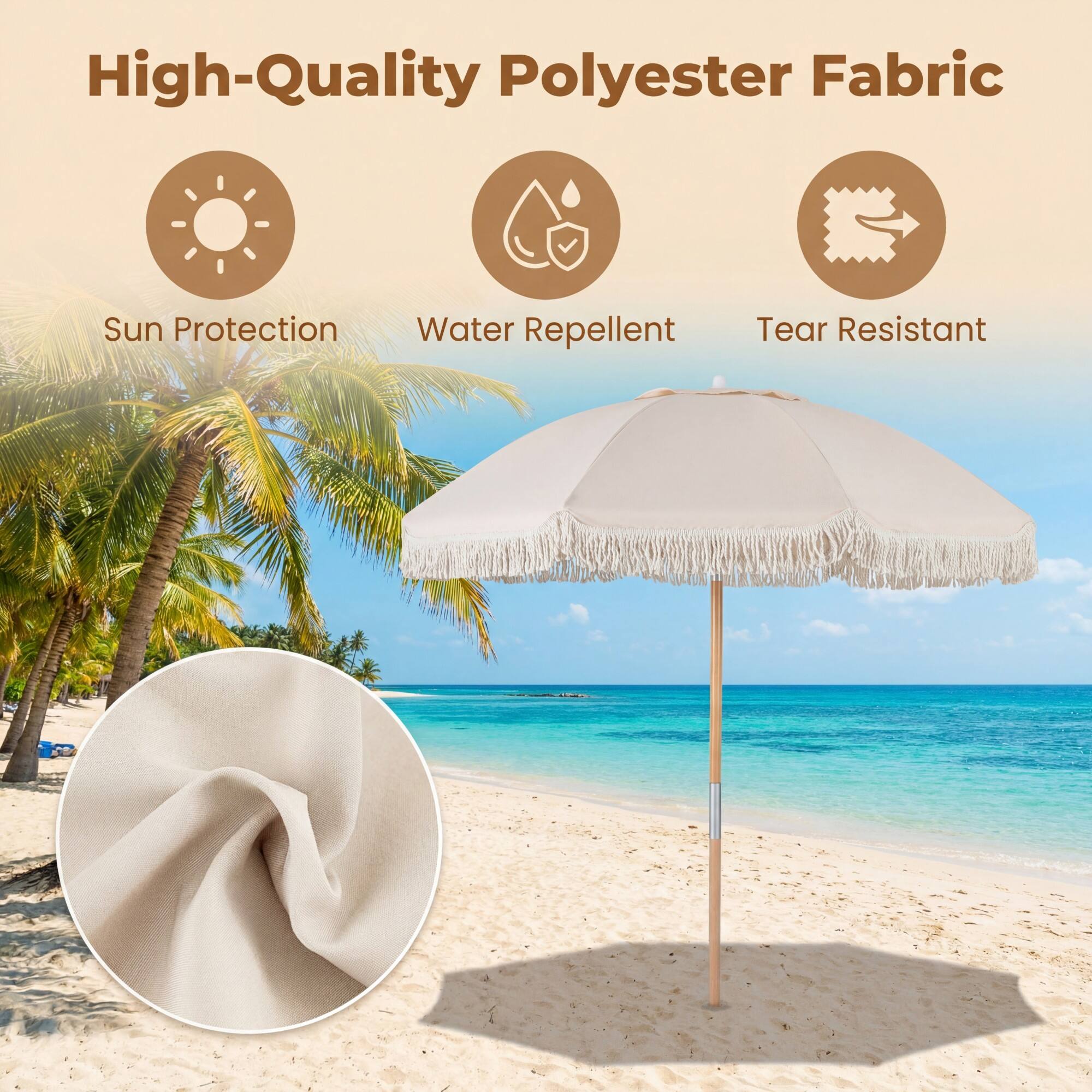 High-Quality Polyester Fabric

- Sun Protection
- Water Repellent
- Tear Resistant