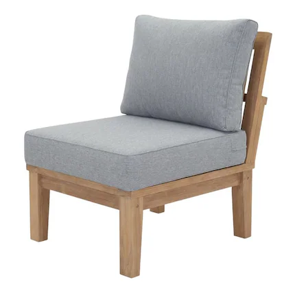 Front. Outdoor Escape - Outdoor Patio Teak Armless Sofa With Cushioned Seat And Back - Gray.