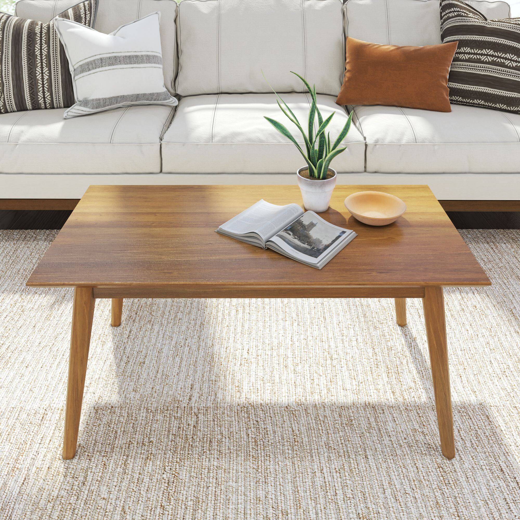 Alt View 4. Plank+Beam - Mid-Century Modern Rectangular Coffee Table (40in x 20in / 1020mm x 510mm), Pecan - Pecan.