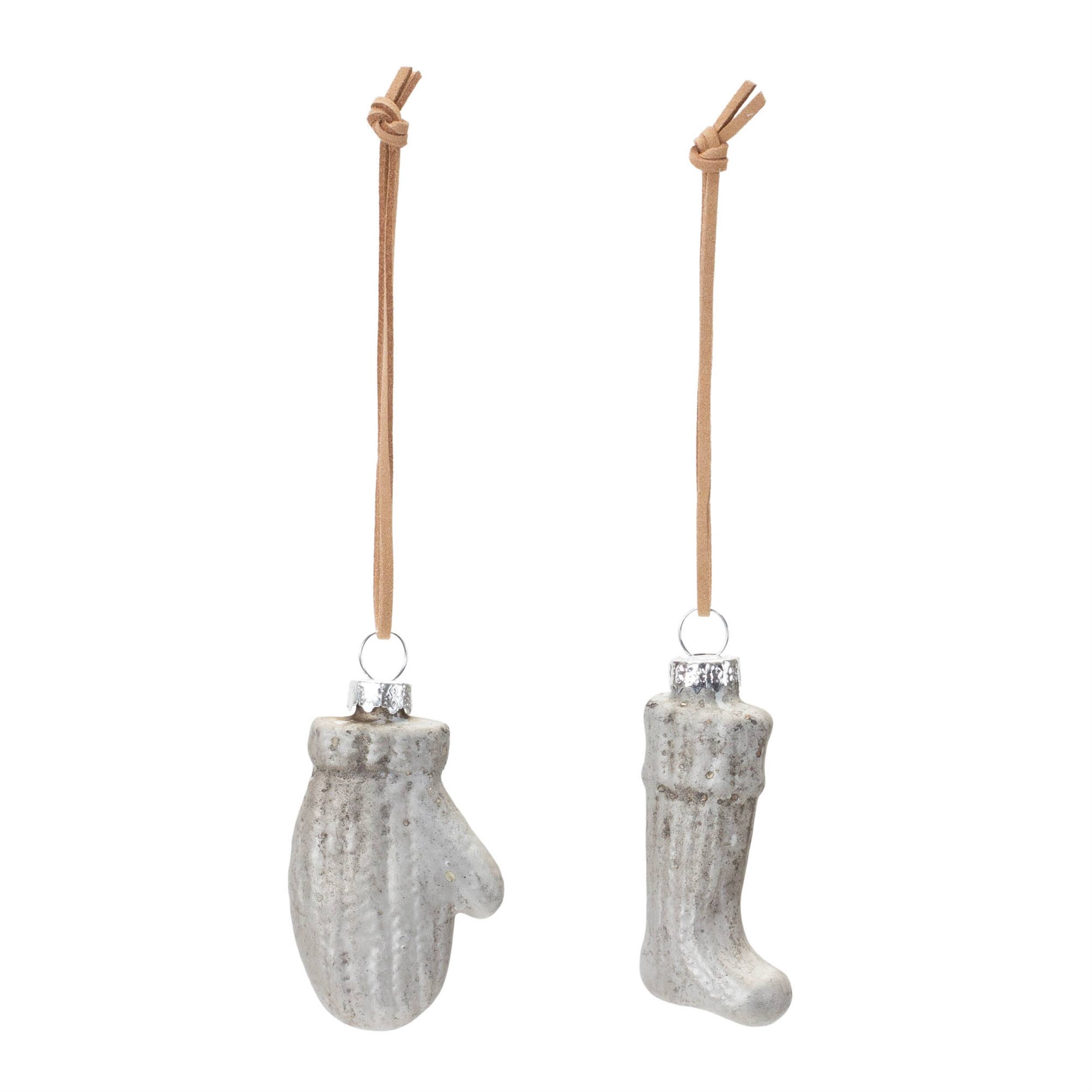 Angle. BreeBe - Glass Mitten and Stocking Ornament (Set of 12) - Brown.