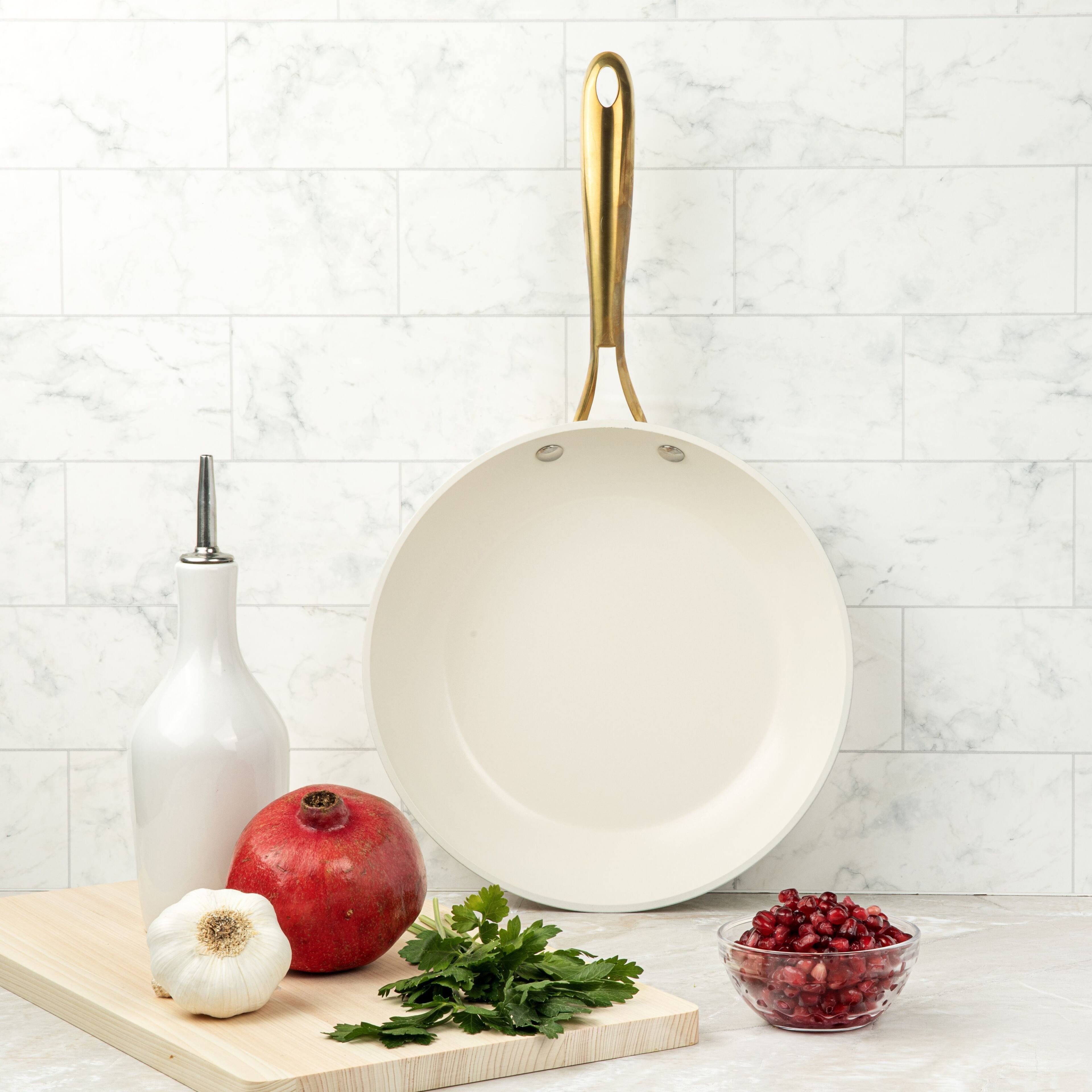 Alt View 4. Gotham Steel - Gotham Steel Cream 15-Piece Ultra Nonstick Ceramic Cookware Set with Utensils with Gold Handles - Cream.