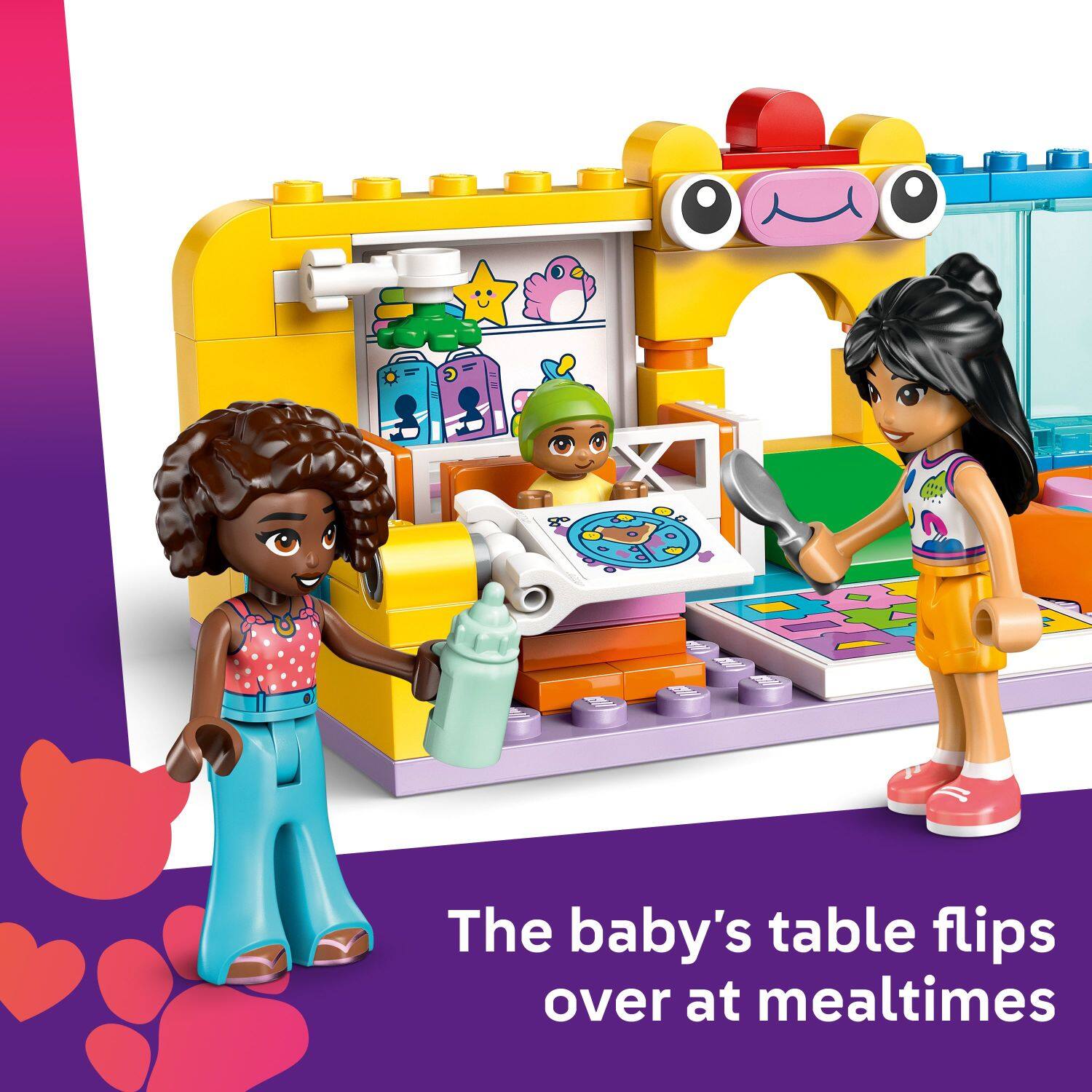 The baby's table flips over at mealtimes.