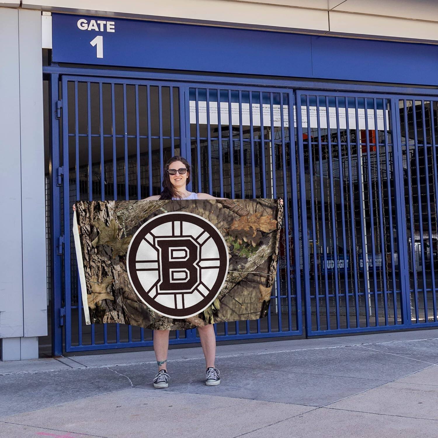 Alt View 3. Rico Industries - Boston Hockey Bruins Indoor Outdoor Camo Look 3x5 Banner Flag - Multi.