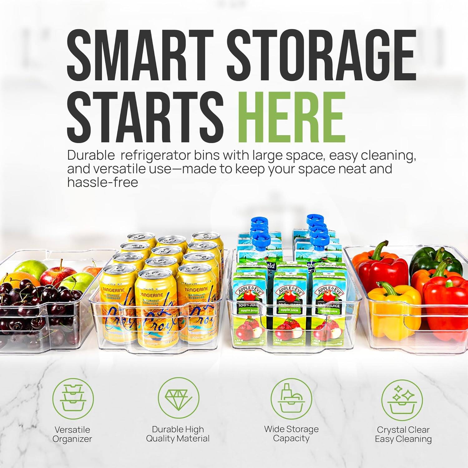 Zulay Kitchen 4 Pack Refrigerator Organizer Bins – Large Fridge