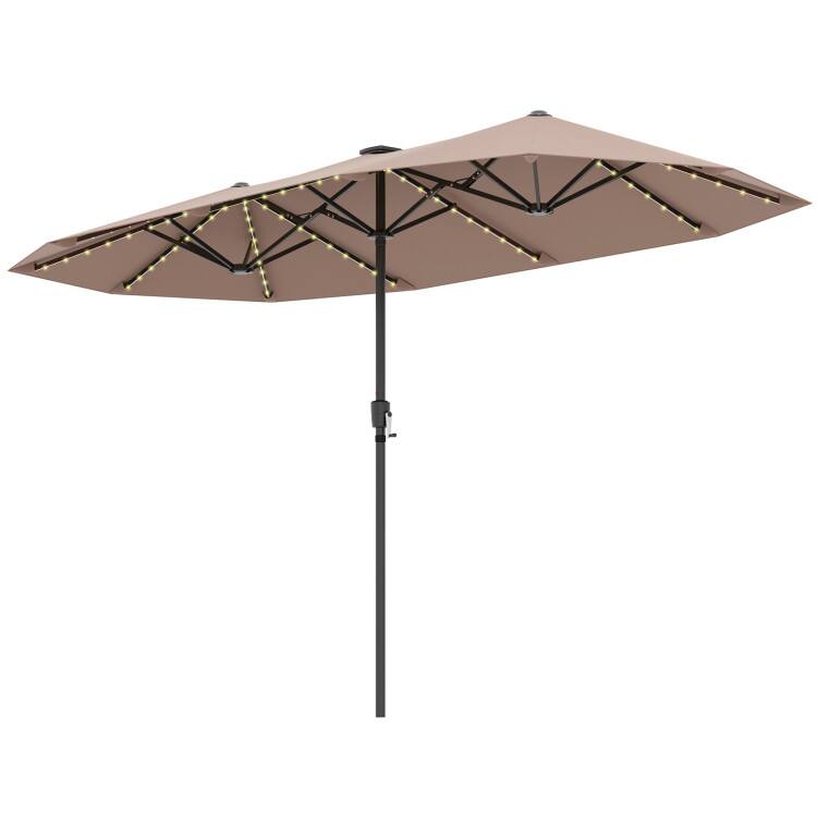Alt View 4. Mondawe - 13 FT Large Patio Umbrella LED Solar Lights Crank Handle Double-Sided - Coffee.