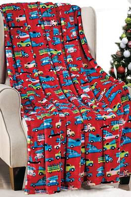 Noble House - Christmas Festive and Cheery Holiday Super Soft Ultra Comfy Microplush Throw Blanket 50"x60" Red Cars - RC