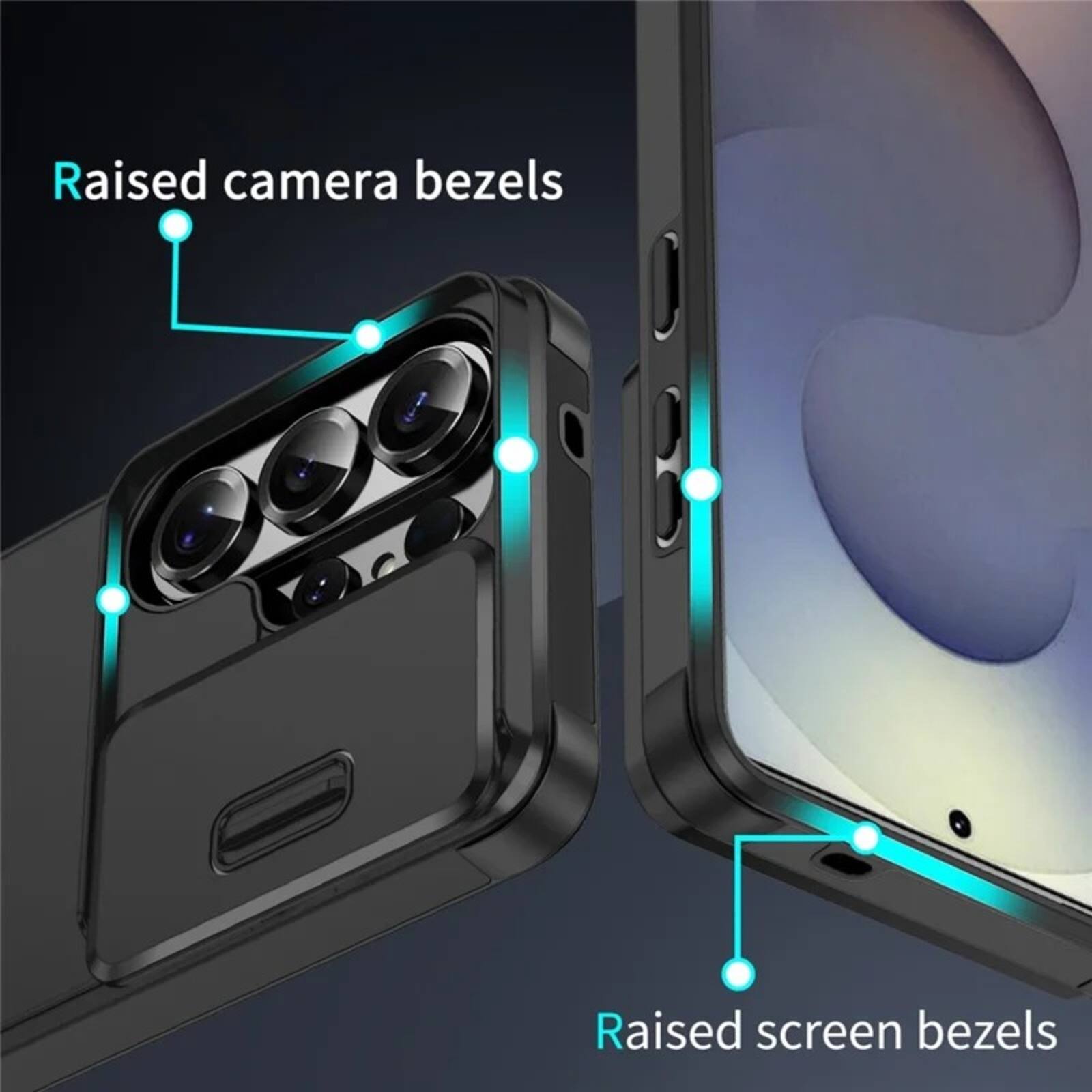 Raised camera bezels  
Raised screen bezels