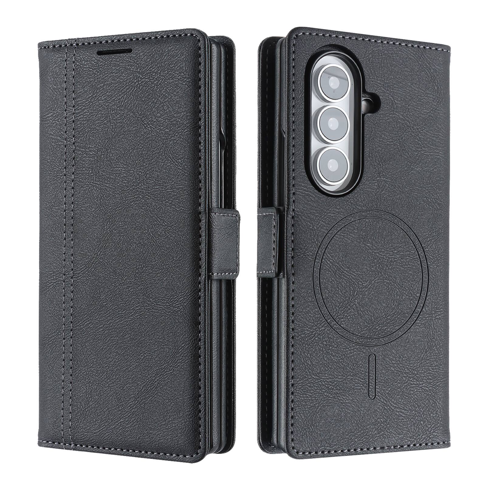 Front. UUCOVER - Magnetic Detachable Wallet RFID Blocking Case for Samsung Galaxy Z Fold8 Ultra Leather Compatible with MagSafe Cover - Black.