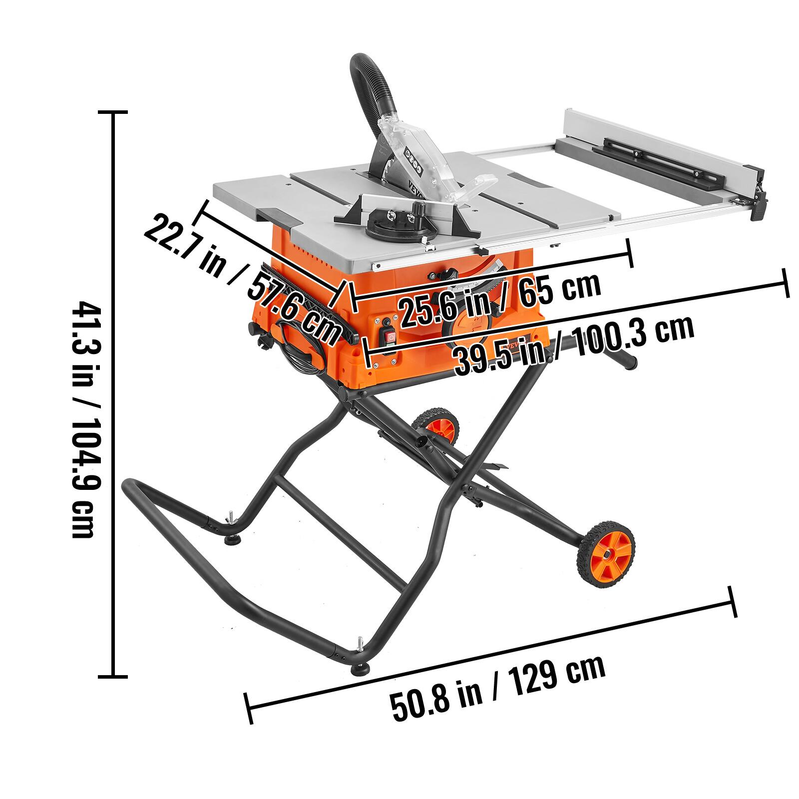 41.3 in / 104.9 cm  
22.7 in / 57.6 cm  
25.6 in / 65 cm  
39.5 in / 100.3 cm  
50.8 in / 129 cm