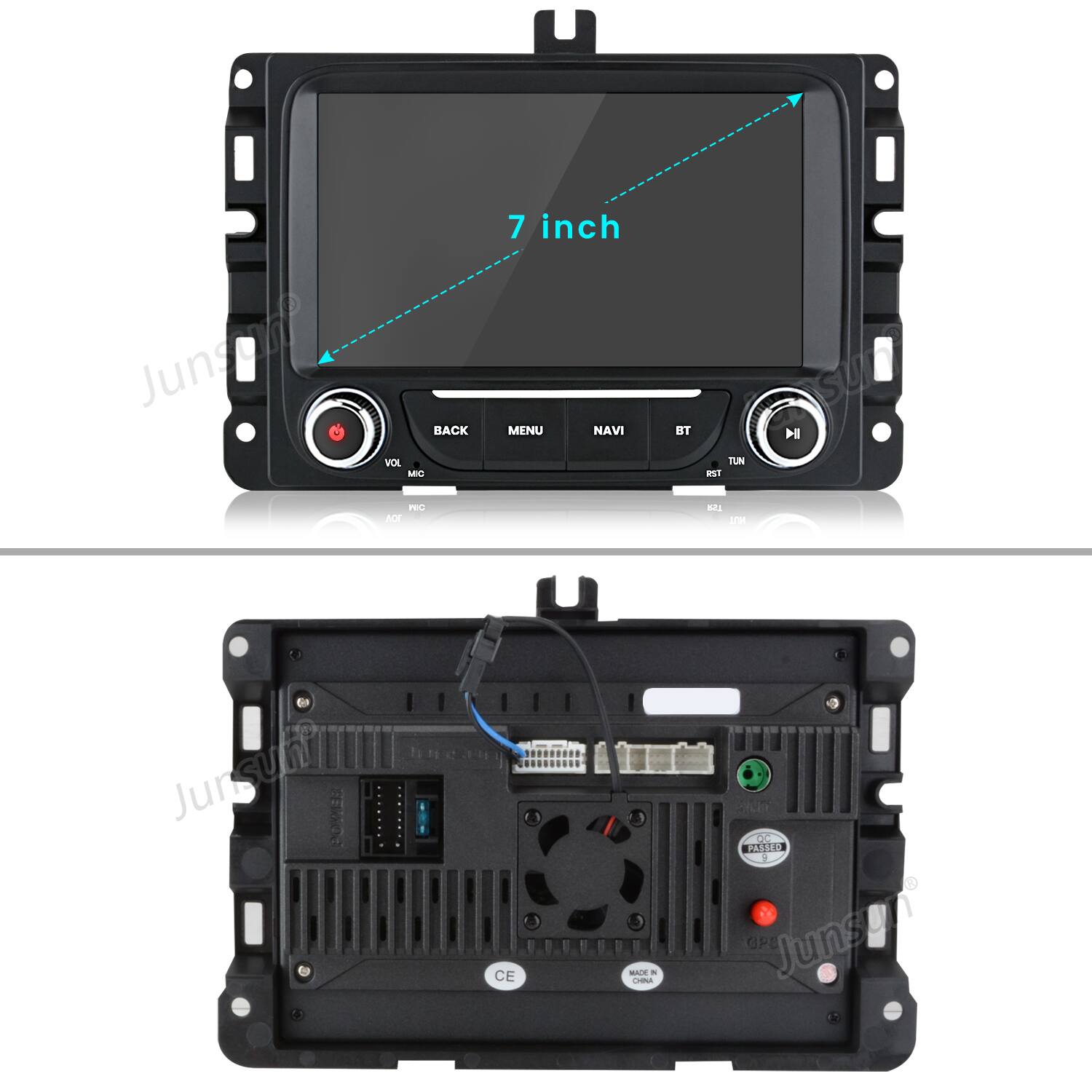 Junsom BACK VOL ME POO sor 7 inch MENU NAVI BT sure H TUN RST Sy AOH tn Junsum CE MAI - sda P1SE GPE Junsom